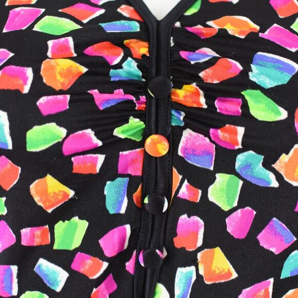 80s Maxine of Hollywood Black and Pink Retro Print Swimsuit - Picture 14 of 16